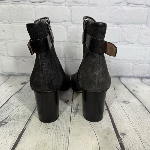 Donald Pliner Ankle Peep Booties Sandals Leather Suede Size 6 Buckle Biker Punk - Picture 4 of 11